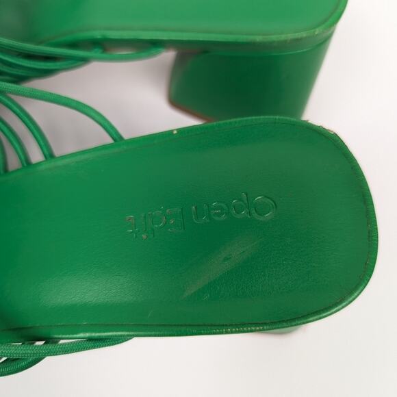 Open Edit Vibrant Green Clover Strappy Square Toe Block Heel Sandals Size 8.5 - Picture 10 of 11